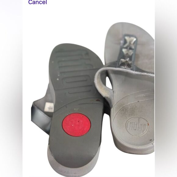 Fitflop Womens Pietra Pewter Leather T-Strap Sandals Rhinestone Thong  Size 7 - Picture 3 of 7